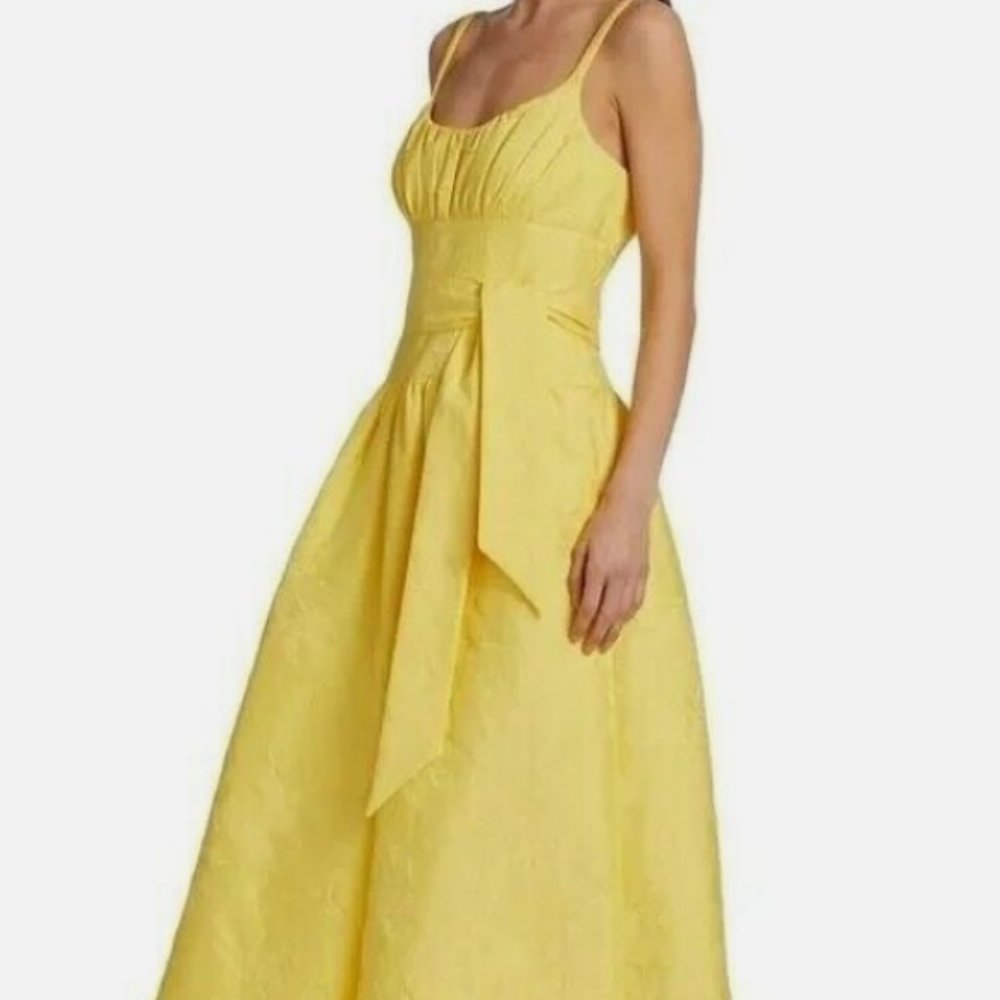 ML Monique Lhuillier Yellow Floral Jacquard A-Line Midi Dress Size 14